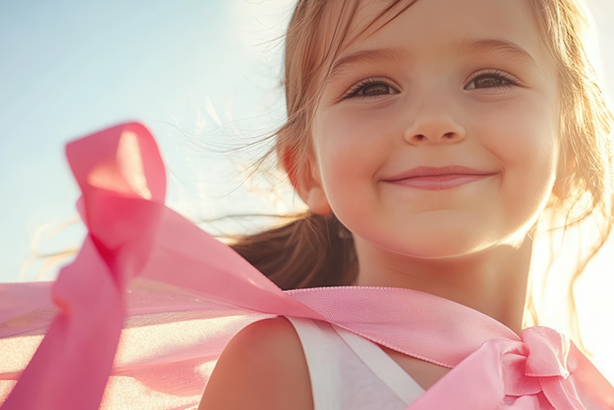 Young girl with a pink ribbon