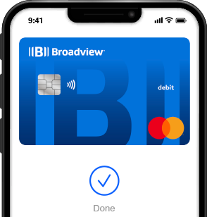 Cell phone showing a Broadview credit card